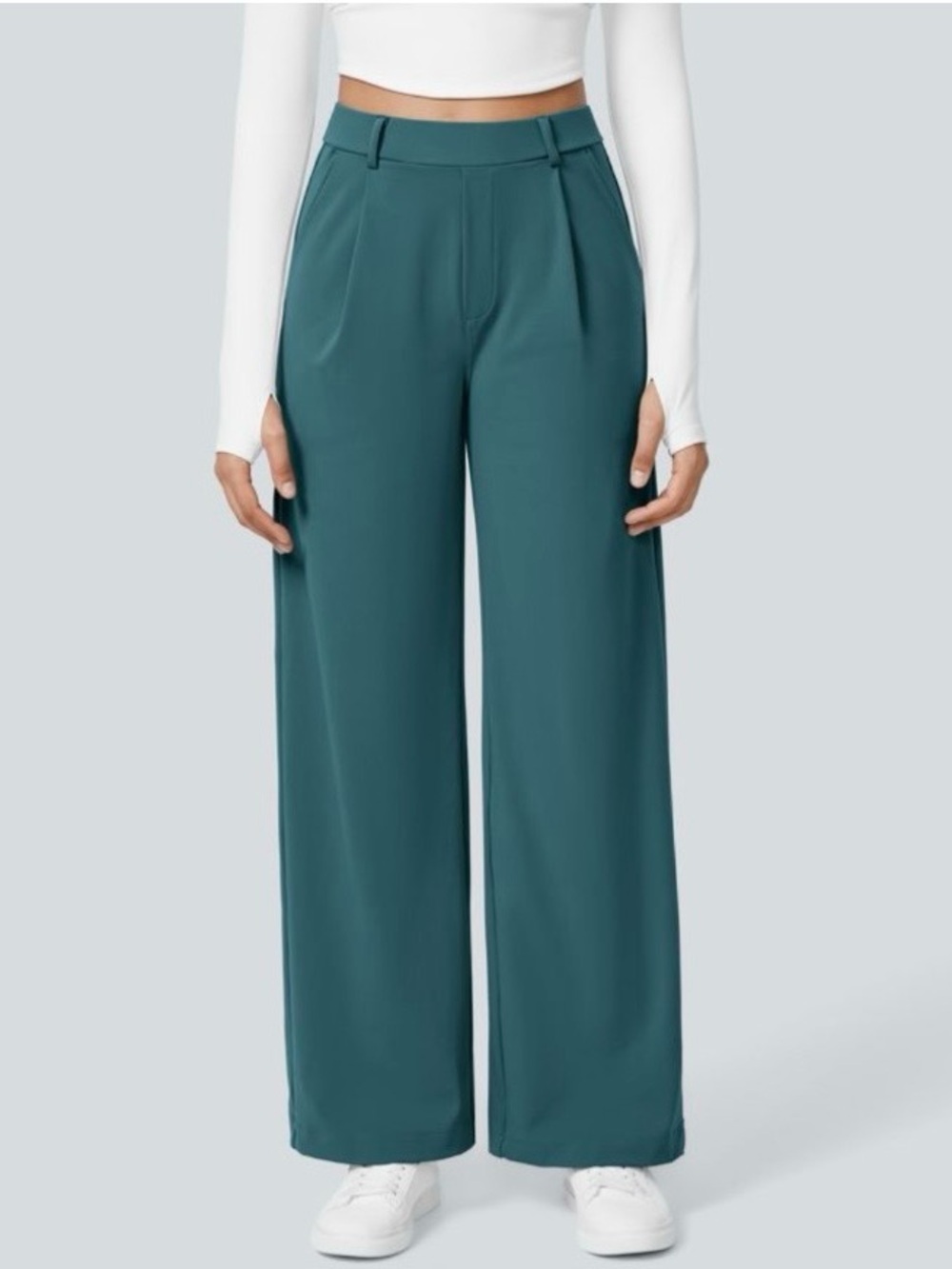 Halara Flex DayStretch High Waisted Pocket Straight Leg Work Pants PM Teal